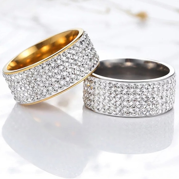 5 Row Micro Pave CZ Stainless Steel Stunning Ring - Picture 4 of 5